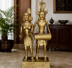 Handcrafted Brass Dhokra Monumental Musician Couple Sculpture